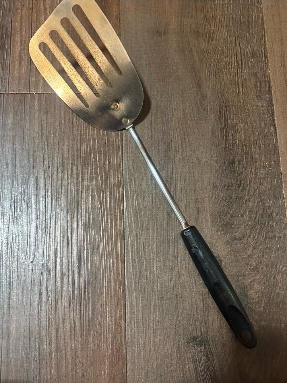 Vtg Ecko Stainless Steel Slotted Spatula with Black Handle